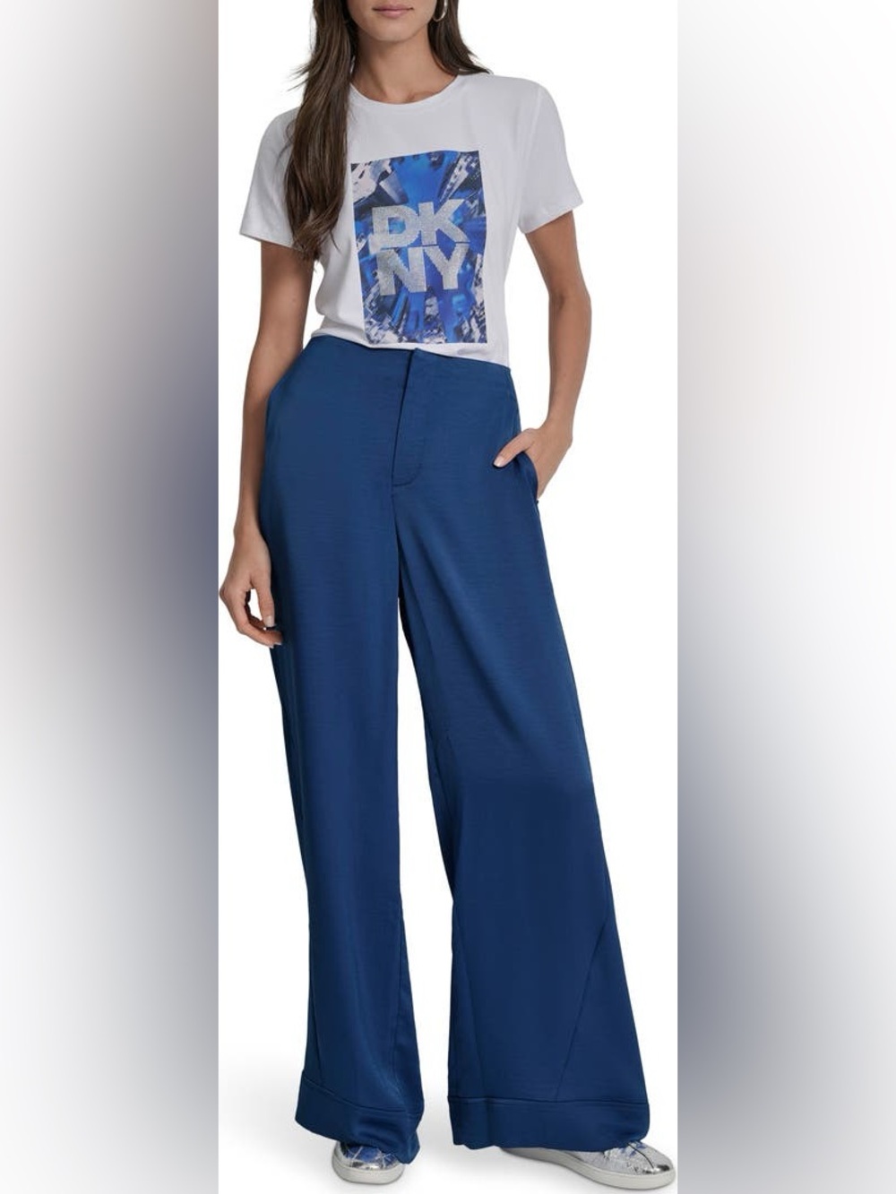 DKNY High Rise Wide Leg Pants Size 6 Cadet Blue
